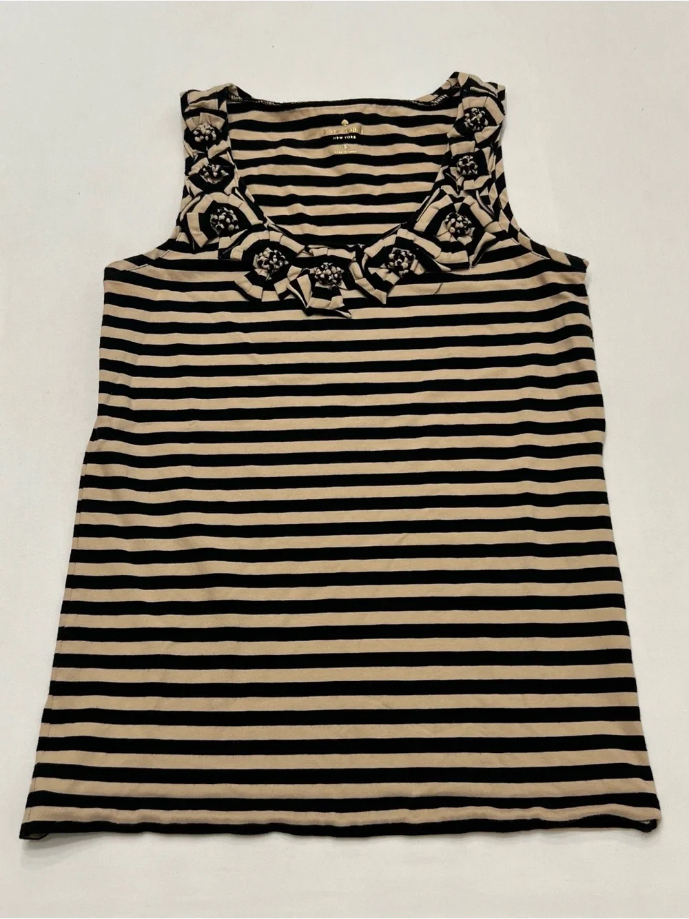 Vintage Y2K Kate Spade NY Striped Rosette Floral Ruffle Tank Top Sz Small